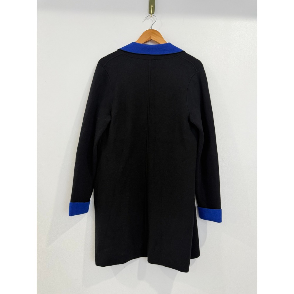 Talbots Merino Wool Open Front Longline Cardigan Black Royal Blue Medium - Picture 6 of 6